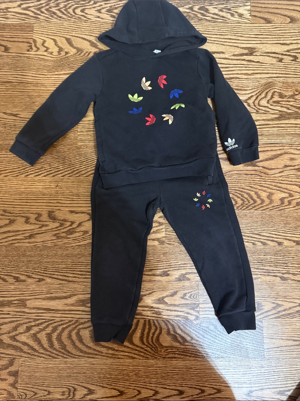 adidas Black Kids Sweatpants & Hoodie Set with Multicolor Trefoil